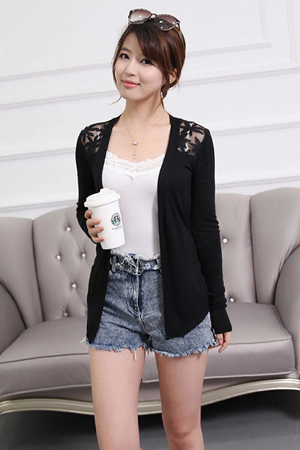 Ketty More Women Slim Fit Long Sleeve Restful V-Neck Front Open Summer Stylish Casual Shirt-KMWSB833