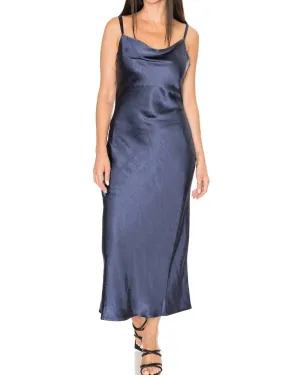 Linda Satin Cowl Neck Slip Maxi Dress In Navy | Navy