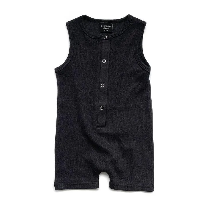 Little Bipsy Ribbed Shorty Romper - Black