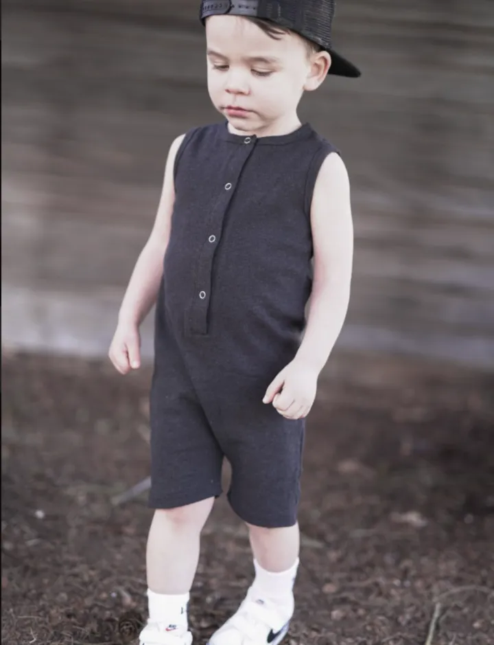 Little Bipsy Ribbed Shorty Romper - Black