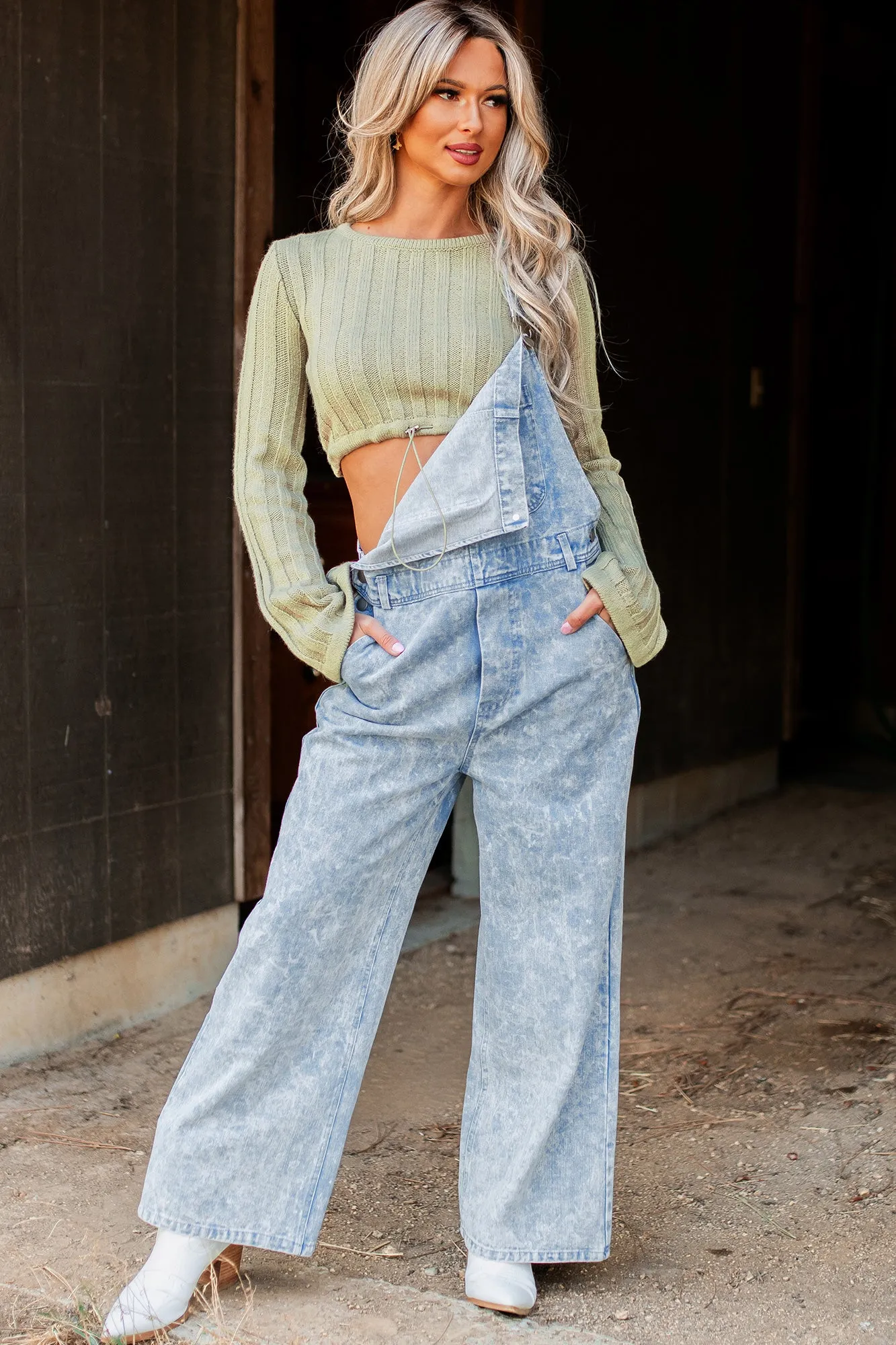 Look At Us Now Cropped Drawstring Sweater (Light Olive)