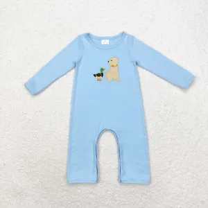 LR0994   baby boy clothes embroidery mallard toddler boy winter romper