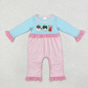 LR1476  baby girl clothes embroidery santa claus girl christmas winter romper