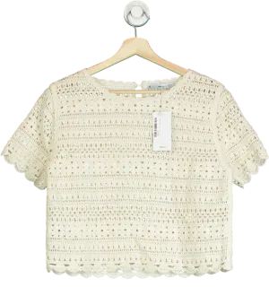 MANGO Cream Knitted Sweater With Openwork Details UK M