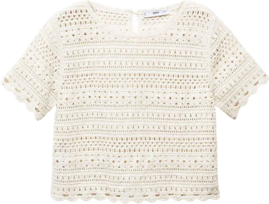 MANGO Cream Knitted Sweater With Openwork Details UK M