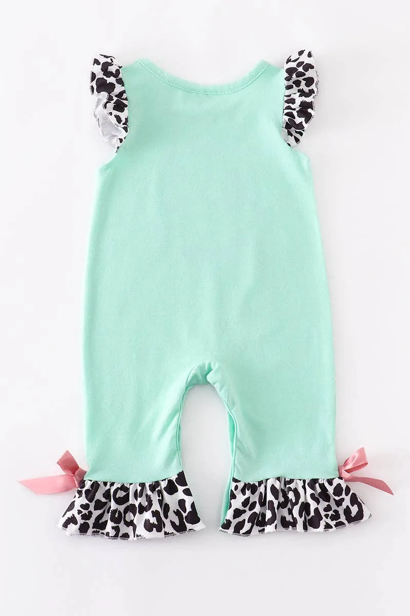 Mint Leopard Ruffle Happy Camper Romper