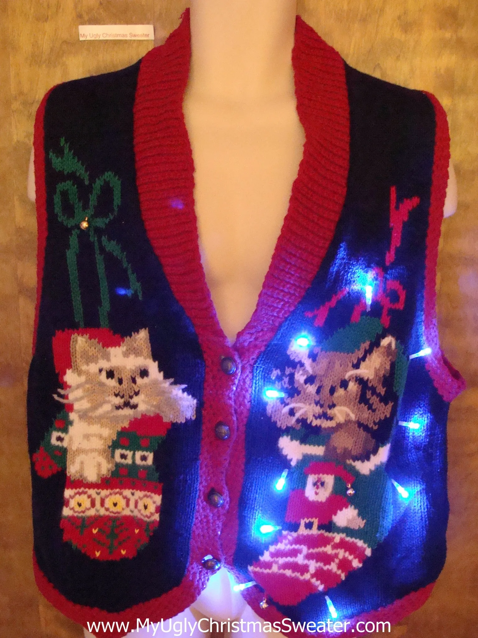 Miserable Cats Ugly Christmas Sweater Vest with Lights