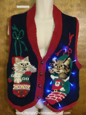 Miserable Cats Ugly Christmas Sweater Vest with Lights