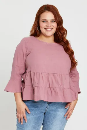 Pink 3/4 Sleeve Pink Layer Top