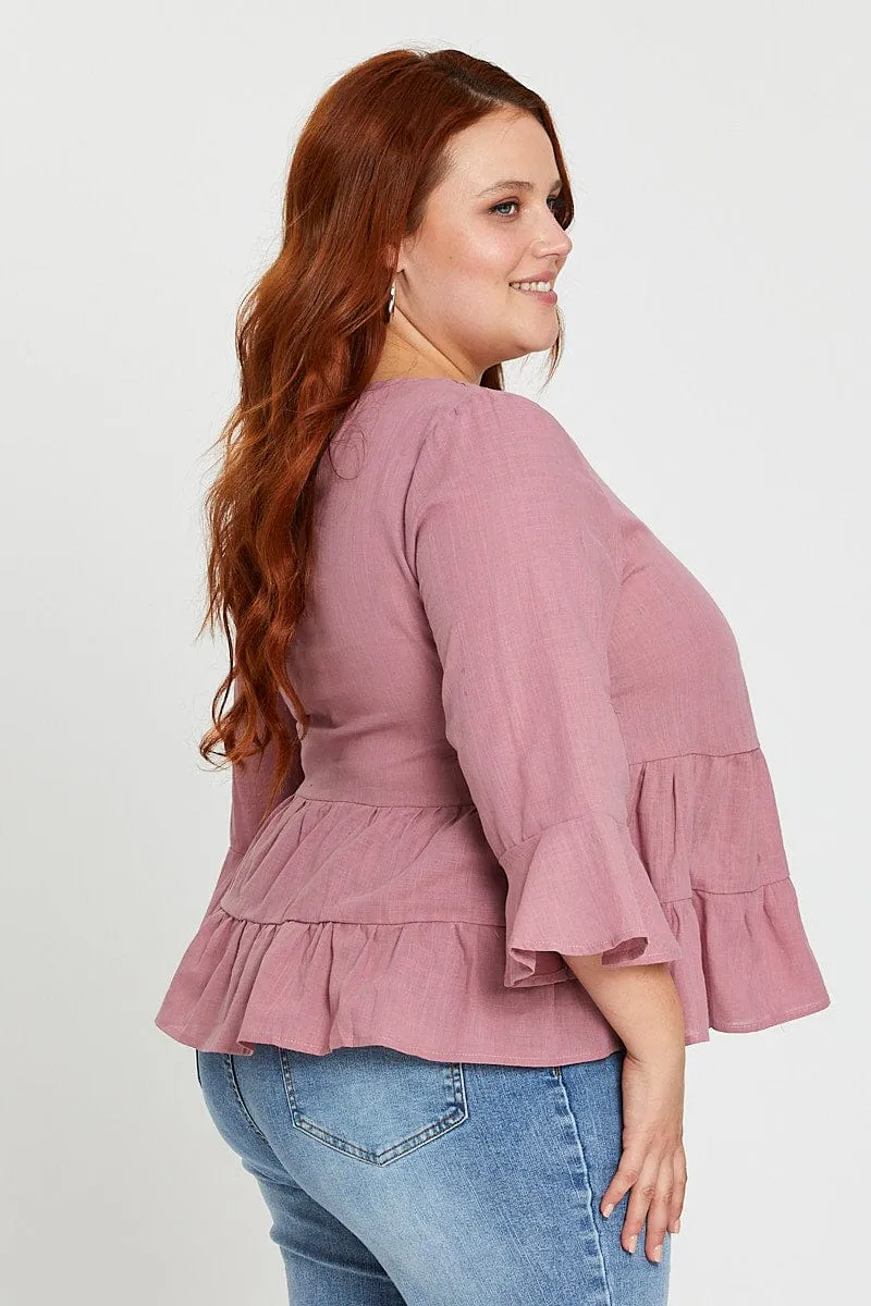 Pink 3/4 Sleeve Pink Layer Top