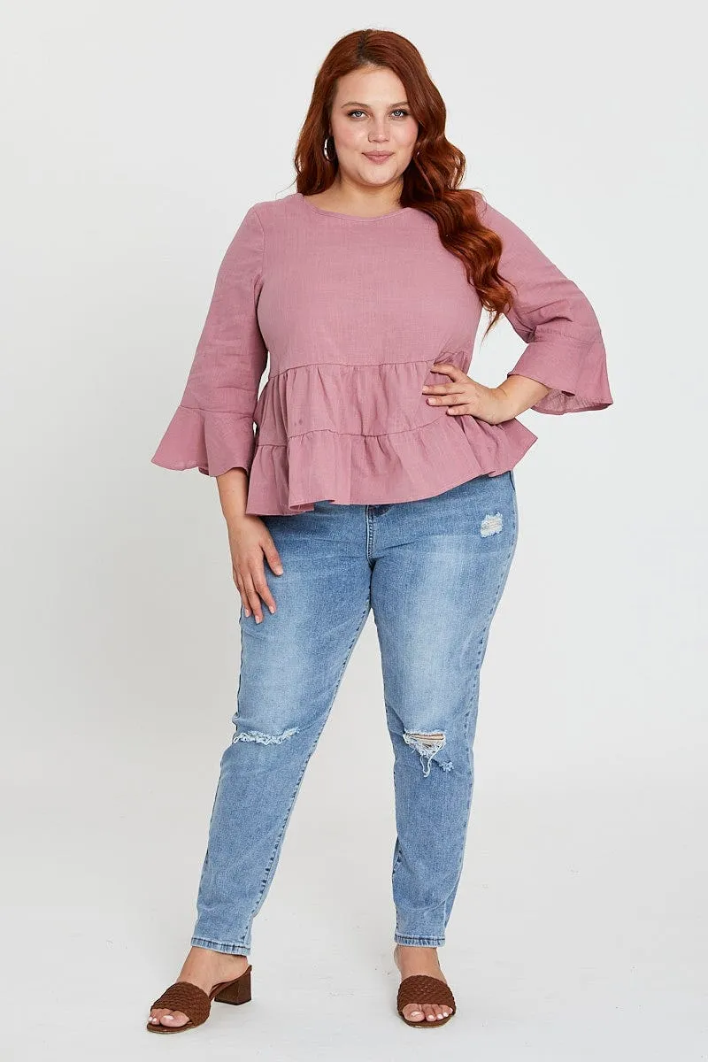 Pink 3/4 Sleeve Pink Layer Top