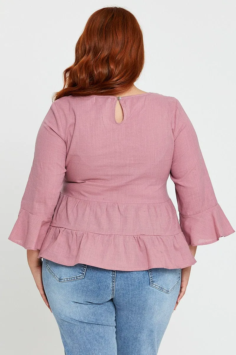 Pink 3/4 Sleeve Pink Layer Top