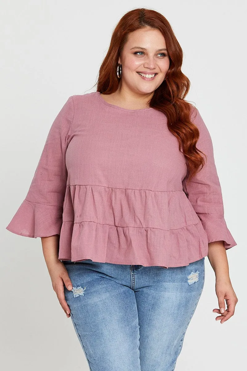 Pink 3/4 Sleeve Pink Layer Top