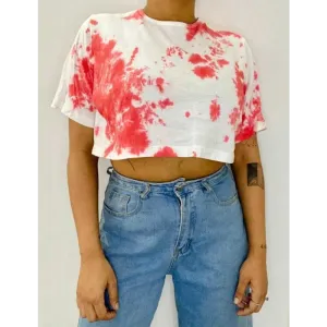 Red Dots Tie Dye Cotton Crop Top