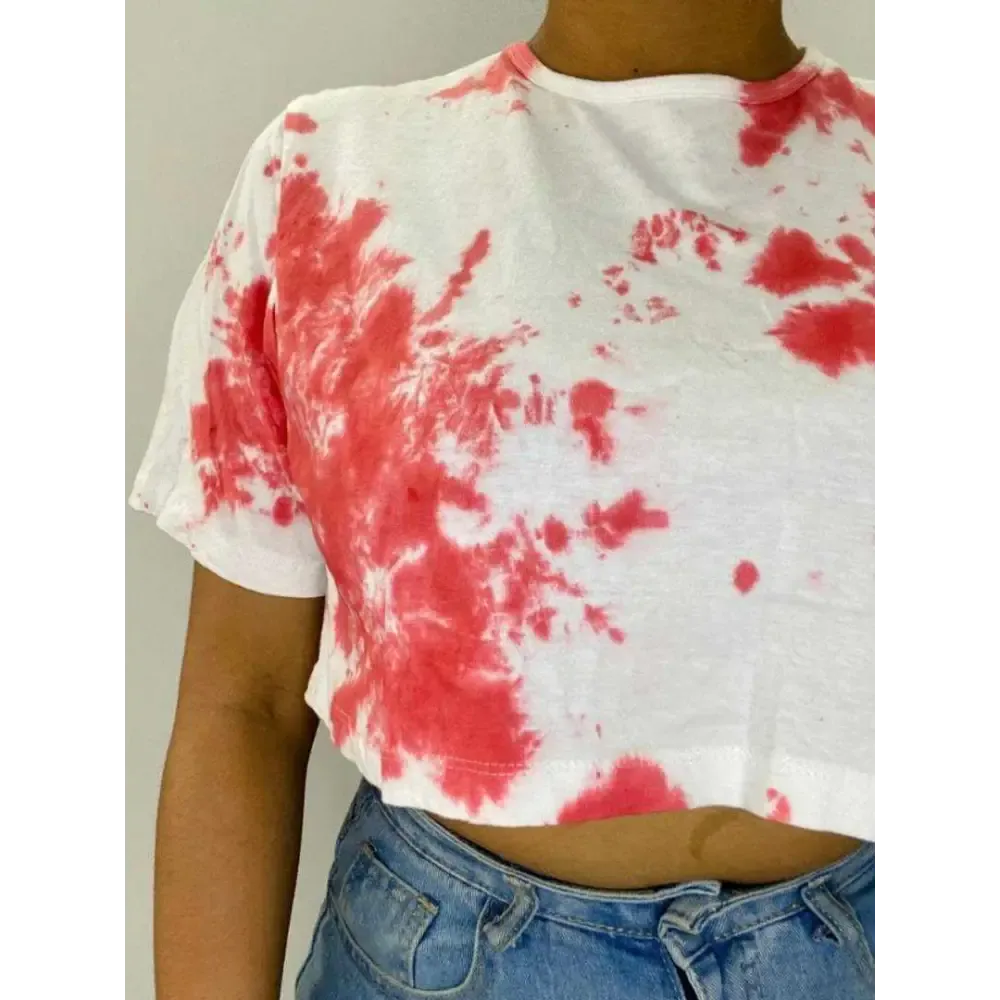 Red Dots Tie Dye Cotton Crop Top