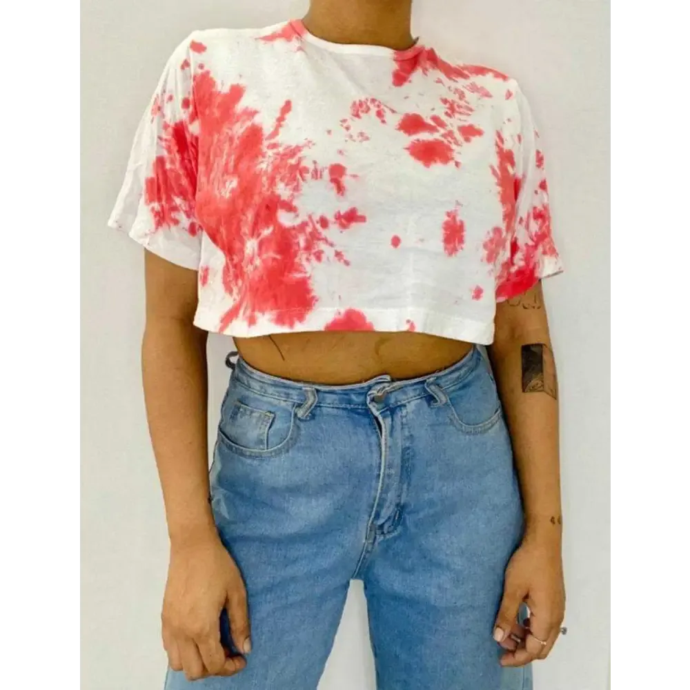 Red Dots Tie Dye Cotton Crop Top