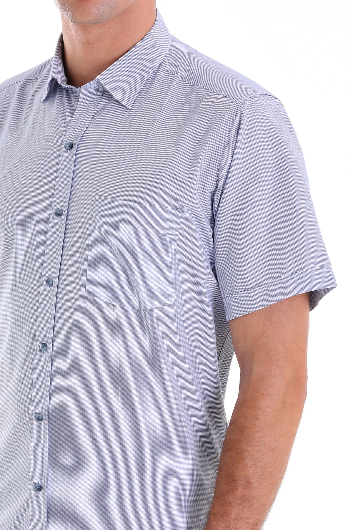 Regular Fit Pin Check Cotton Blend Navy Dress Shirt