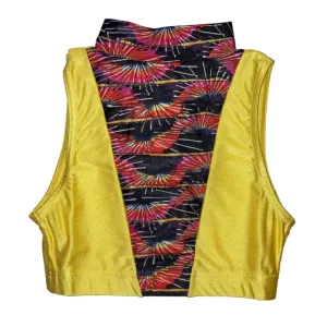 SALE - EMMA - NYLON LYCRA YELLOW SLEEVELESS POLO NECK CROP TOP