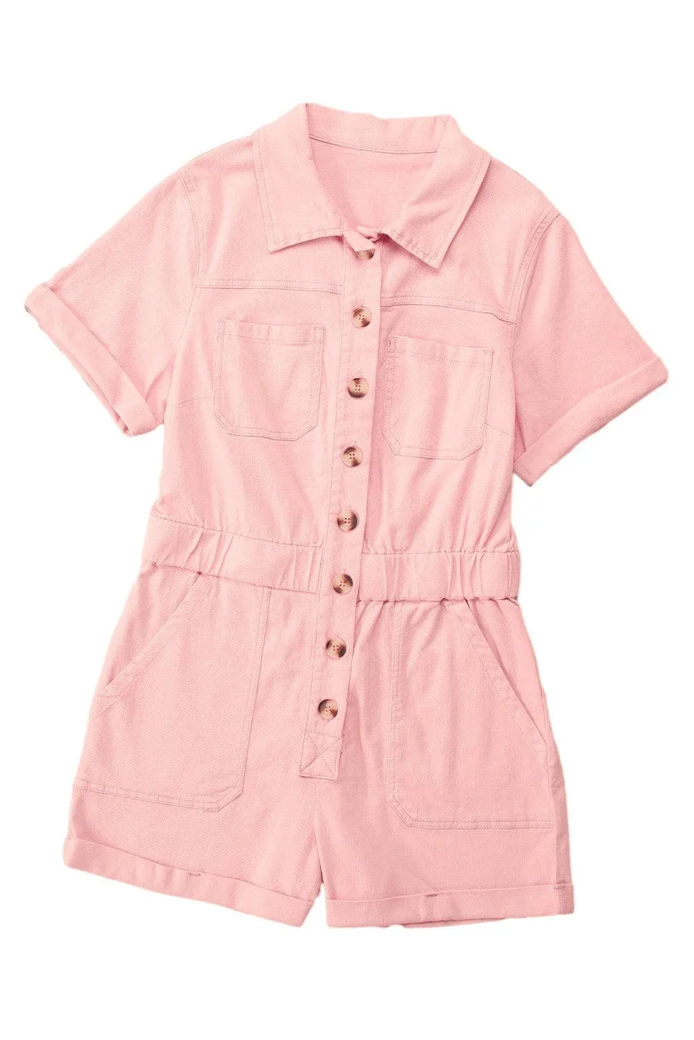 Salmon Denim Button Romper