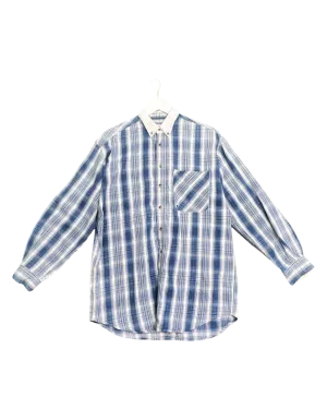 Size S - Fiorucci Blue Check Denim Collar Shirt