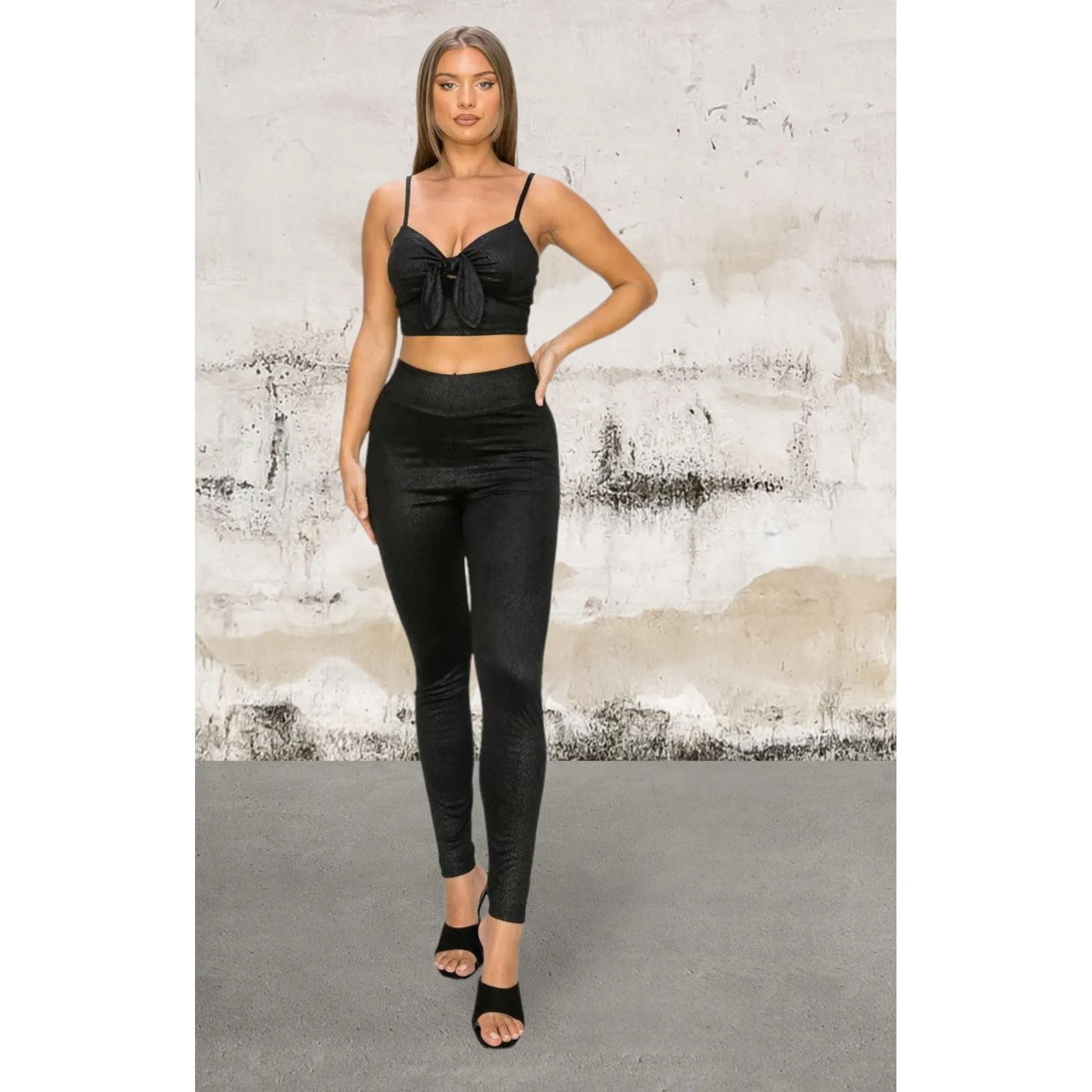 Sleeveless Snake Print Crop Top And Legging Set