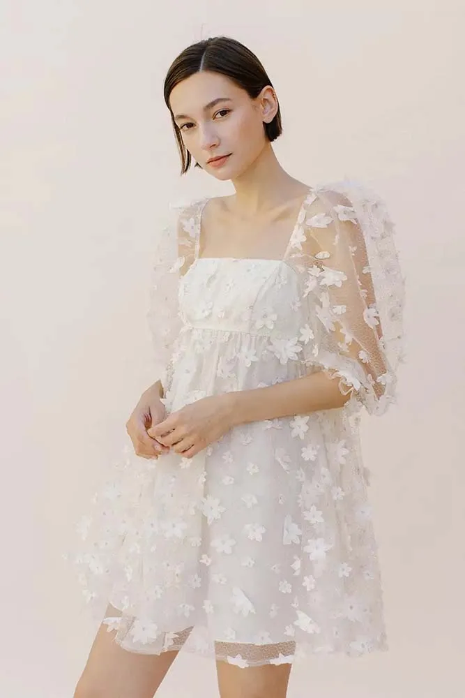 Storia 3-D Daisy Tulle Baby Doll Mini Dress