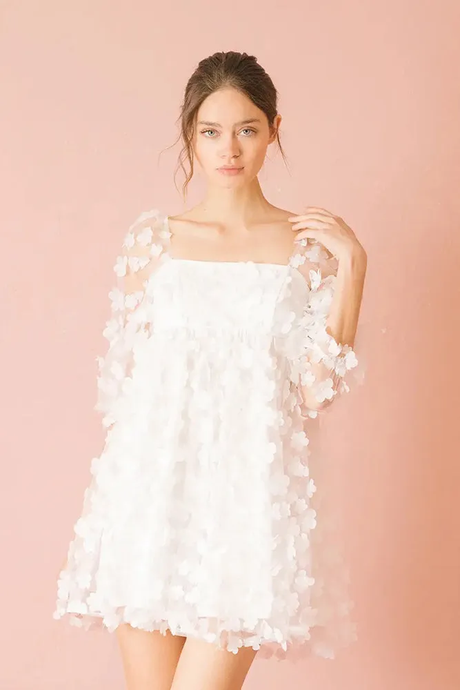 Storia 3-D Daisy Tulle Baby Doll Mini Dress