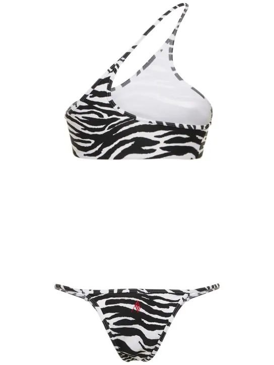 The Attico   Zebra printed one-shoulder bikini 