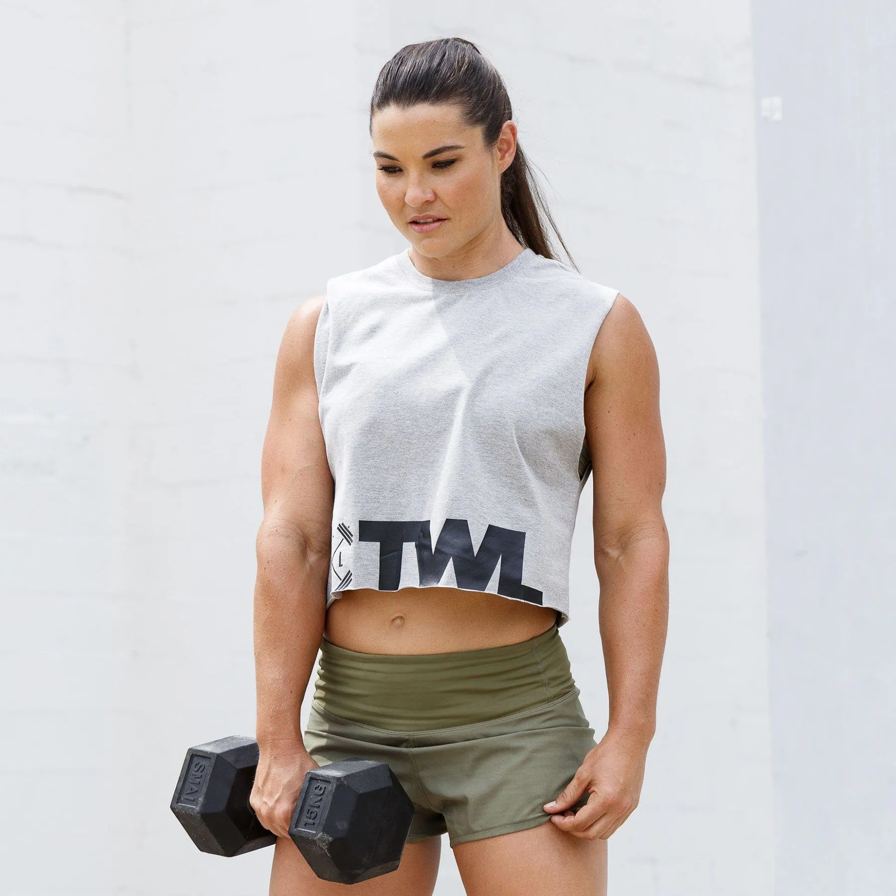 The WOD Life - Women's Classics Slash Crop Tank - Light Grey