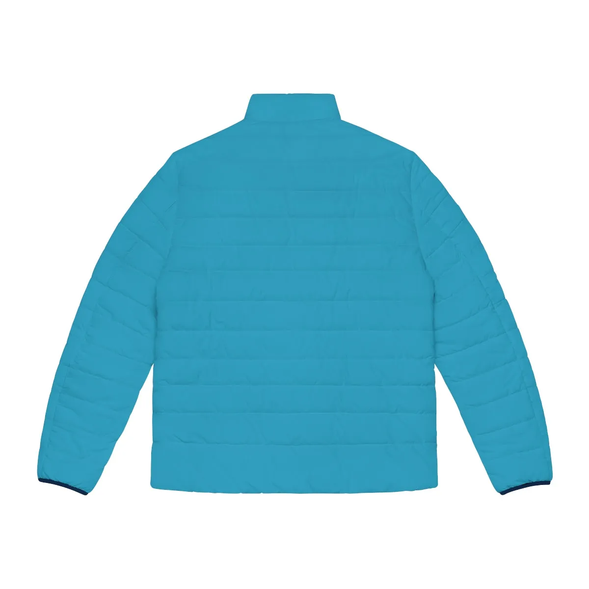 Turquoise Blue Color Men's Jacket, Best Regular Fit Polyester Men's Puffer Jacket With Stand Up Collar (US Size: S-2XL)