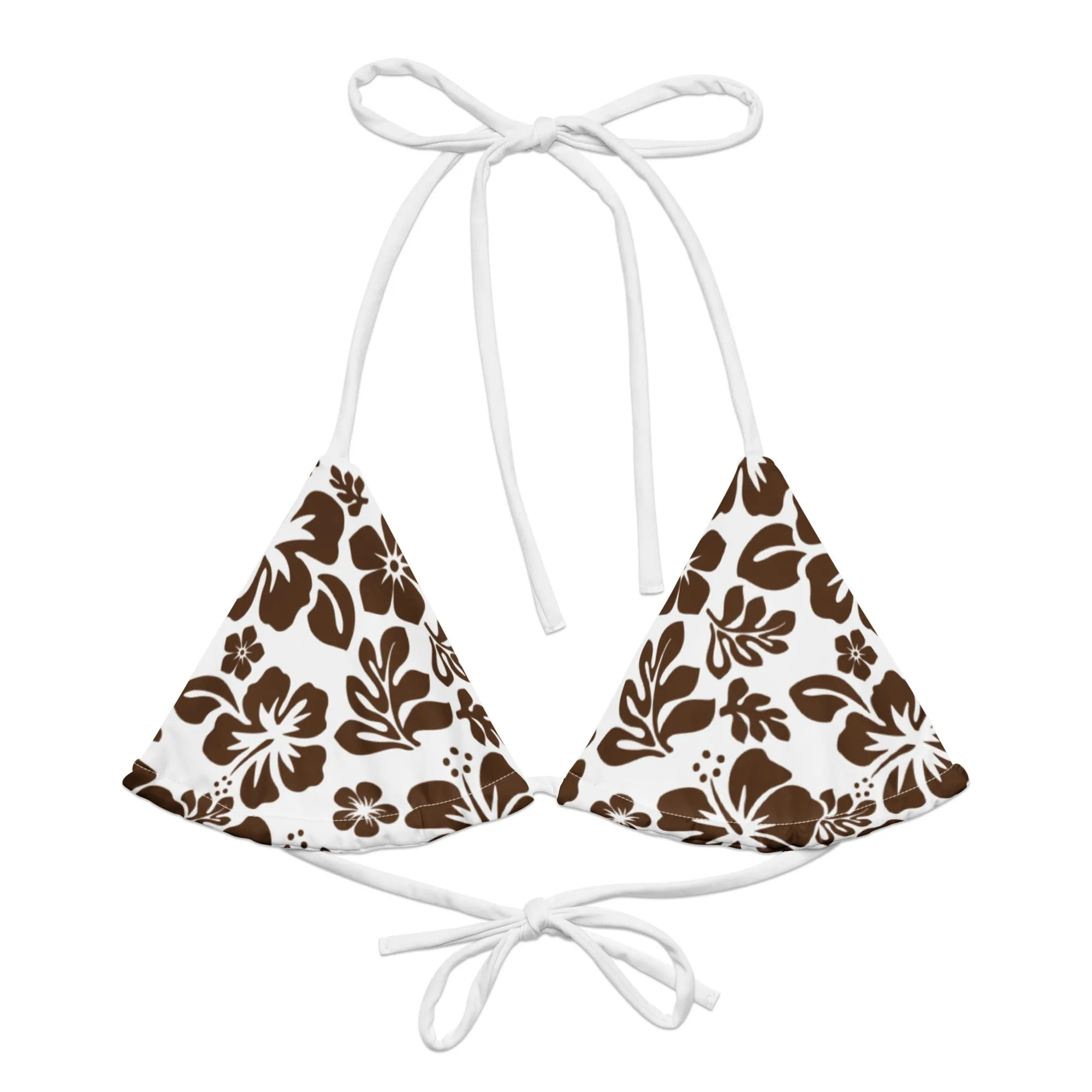 White and Brown Hawaiian Flowers String Bikini Top