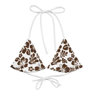 White and Brown Hawaiian Flowers String Bikini Top