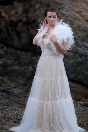 White Ostrich Feather Bolero