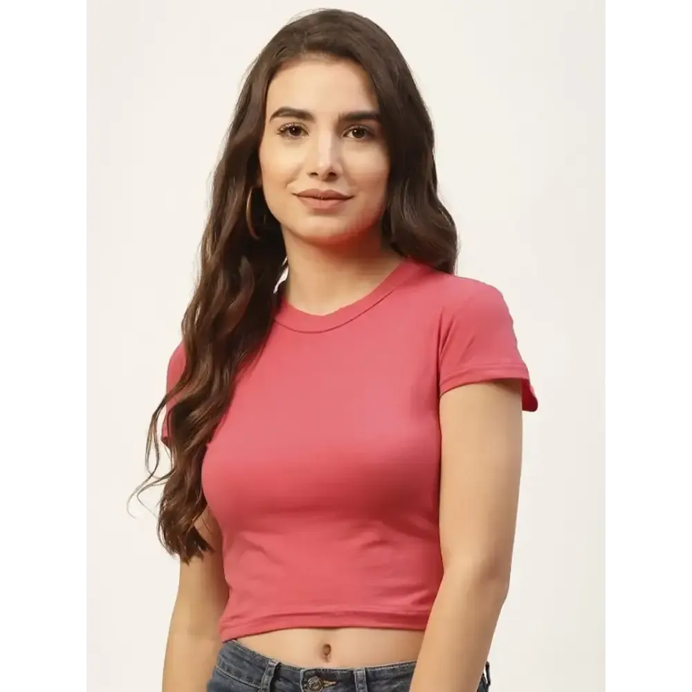 Women Hot pink Solid soft streachable Crop Top