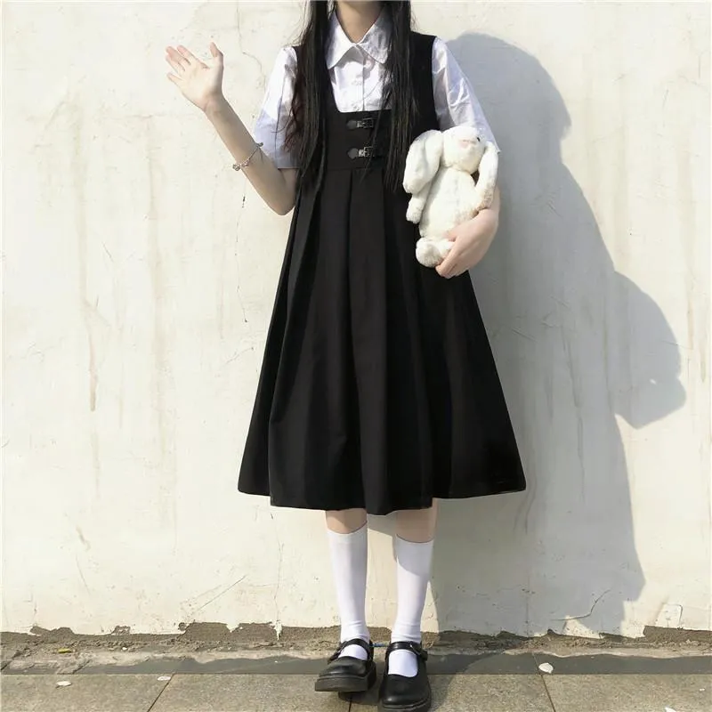 Women's  High-waisted Pleat Overall Dress