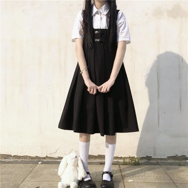 Women's  High-waisted Pleat Overall Dress