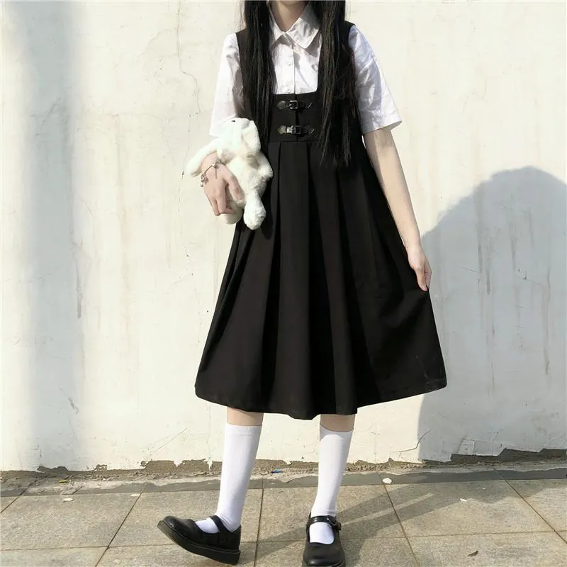 Women's  High-waisted Pleat Overall Dress