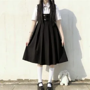 Women's  High-waisted Pleat Overall Dress