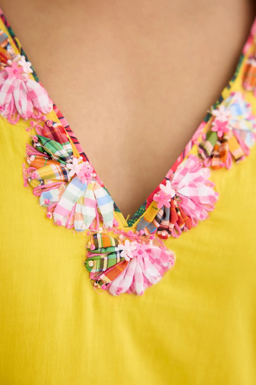 Yellow Ribbon Embroidered Kurti